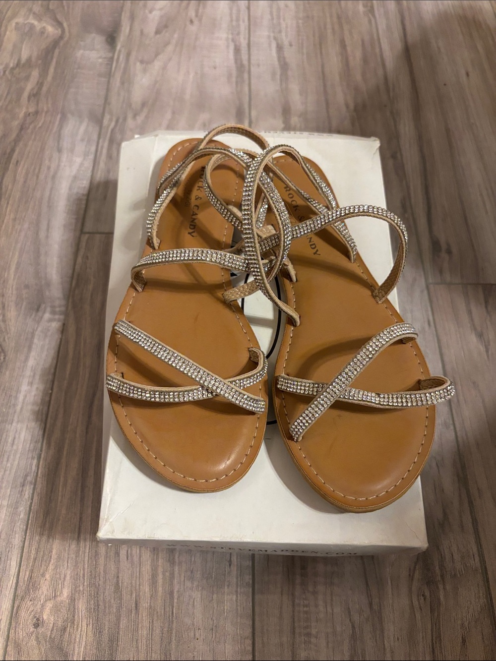 Rock & Candy Tan Rhinestone Strappy Flat Sandals